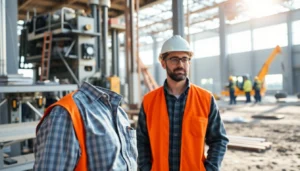 Experienced contractor directing construction workers at a bustling worksite, emphasizing professionalism and expertise in building projects.