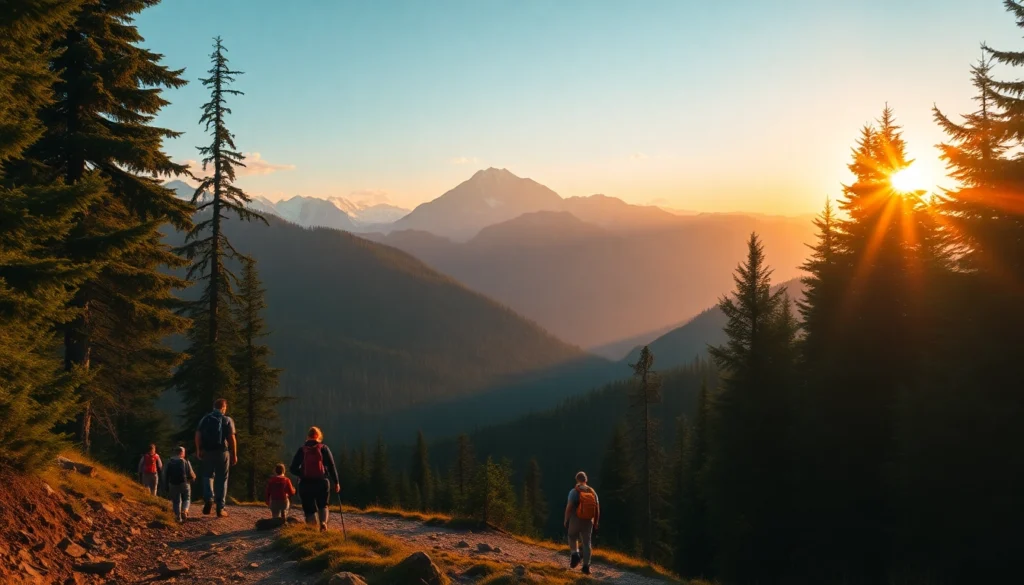 Hikers enjoying a scenic hike through lush forests and mountains in Indonesia, capturing adventure and nature.