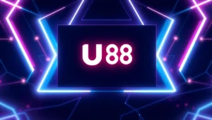Engaging visual of the UU88 logo on a vibrant digital background, highlighting online casino branding and modern design elements.