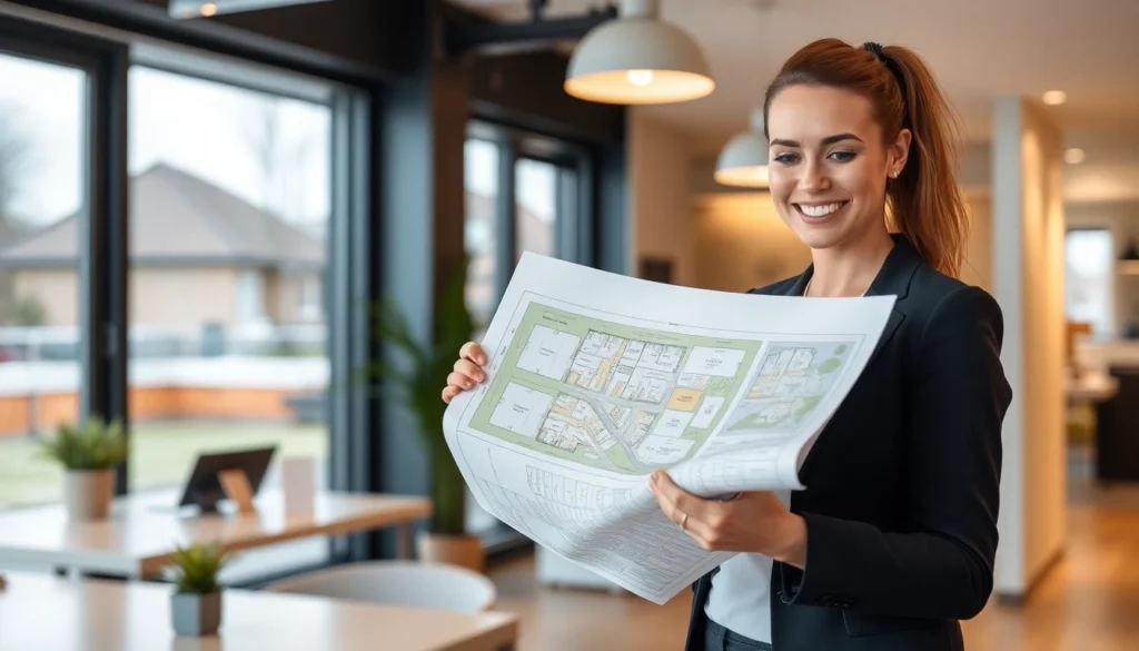 In Immobilien Grevenbroich, professional agent presenting properties in a friendly office setting, emphasizing trust and expertise.