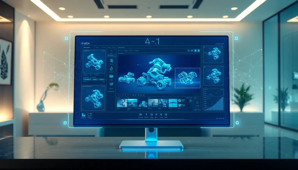 Futuristic AI image editing interface with holographic data overlays and advanced digital tools.