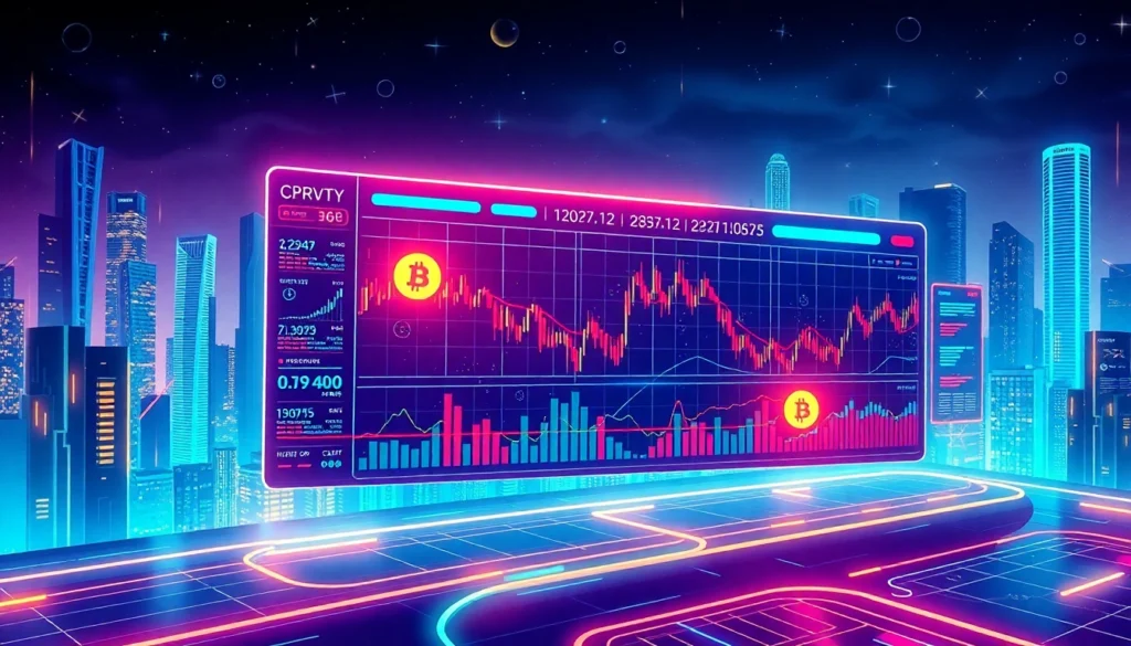 Crypto exchange platform featuring advanced trading interface with blockchain visuals and