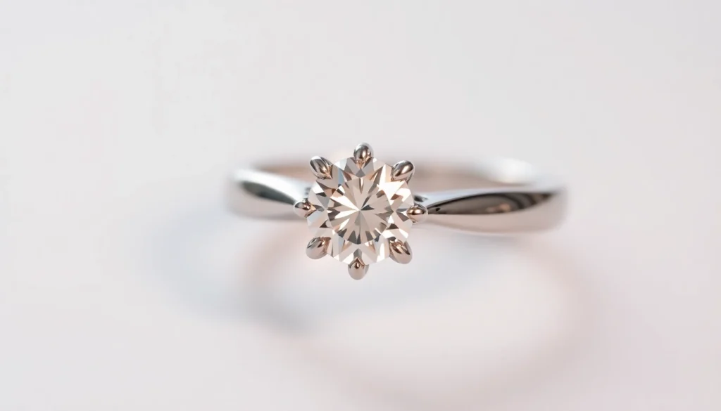 Close-up of a stunning white gold engagement ring showcasing a brilliant diamond, highlighting craftsmanship and elegance.