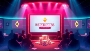 Pokerbros Diamond Union online poker room with lively players and vibrant branding visuals