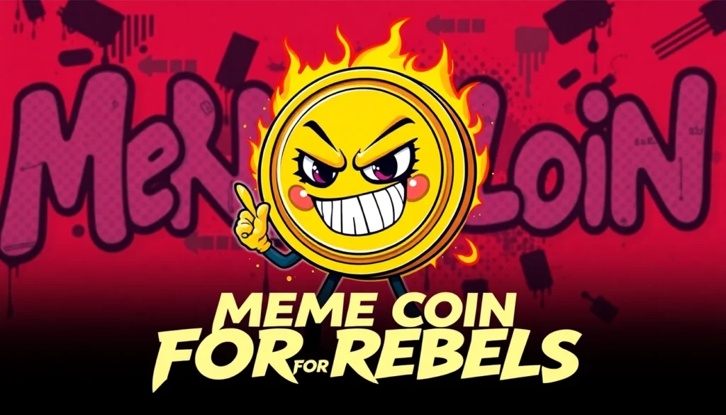 Dynamic image of a Meme Coin For Rebels character with graffiti art, emphasizing rebellion and