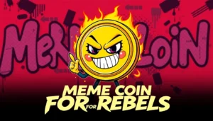 Dynamic image of a Meme Coin For Rebels character with graffiti art, emphasizing rebellion and