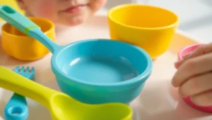 High-quality baby feeding set for weaning in vibrant colors, featuring silicone plates and
