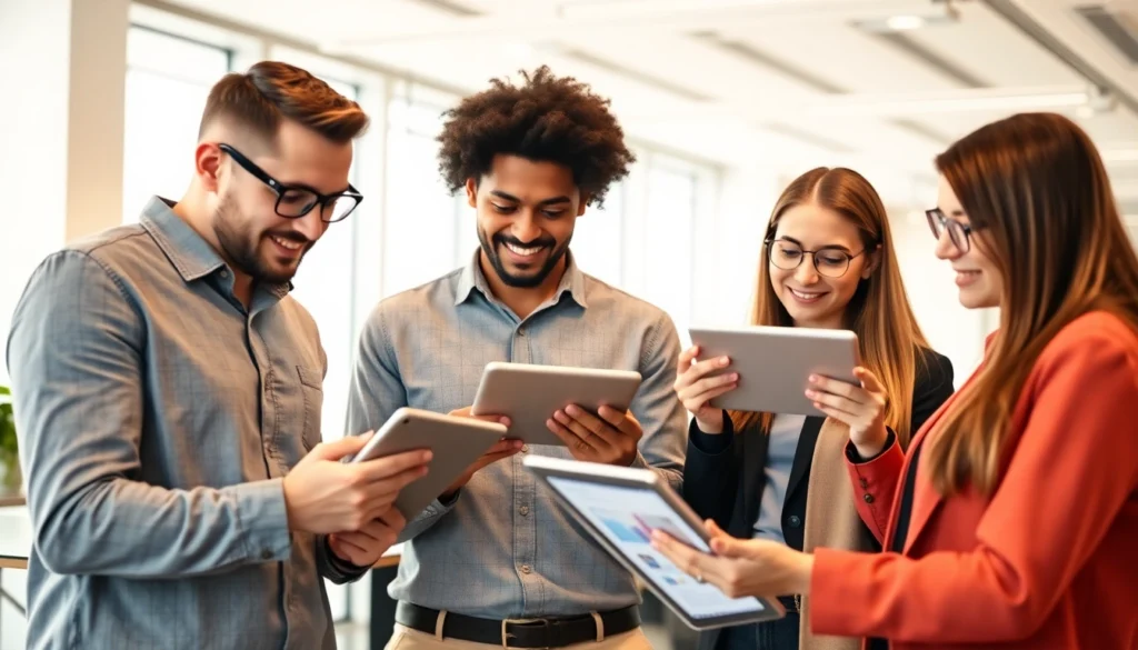 Startup team analyzing business news for startups to inform strategic decisions in a