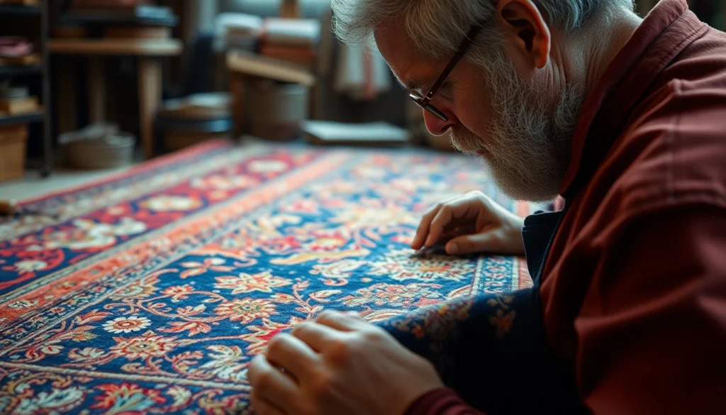 Expert Restauro Tappeti milano restoring intricate antique oriental rug with fine craftsmanship