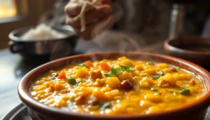 Fresh and flavorful ready to eat dal khichdi served in a traditional bowl to showcase its