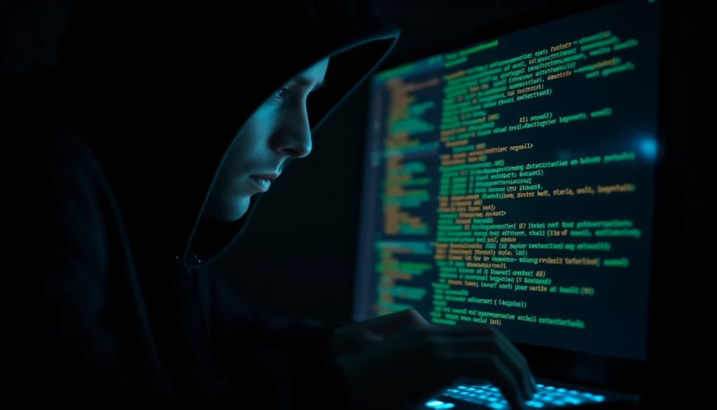 Professional hacker demonstrating AI detection bypass methods with glowing code on a futuristic